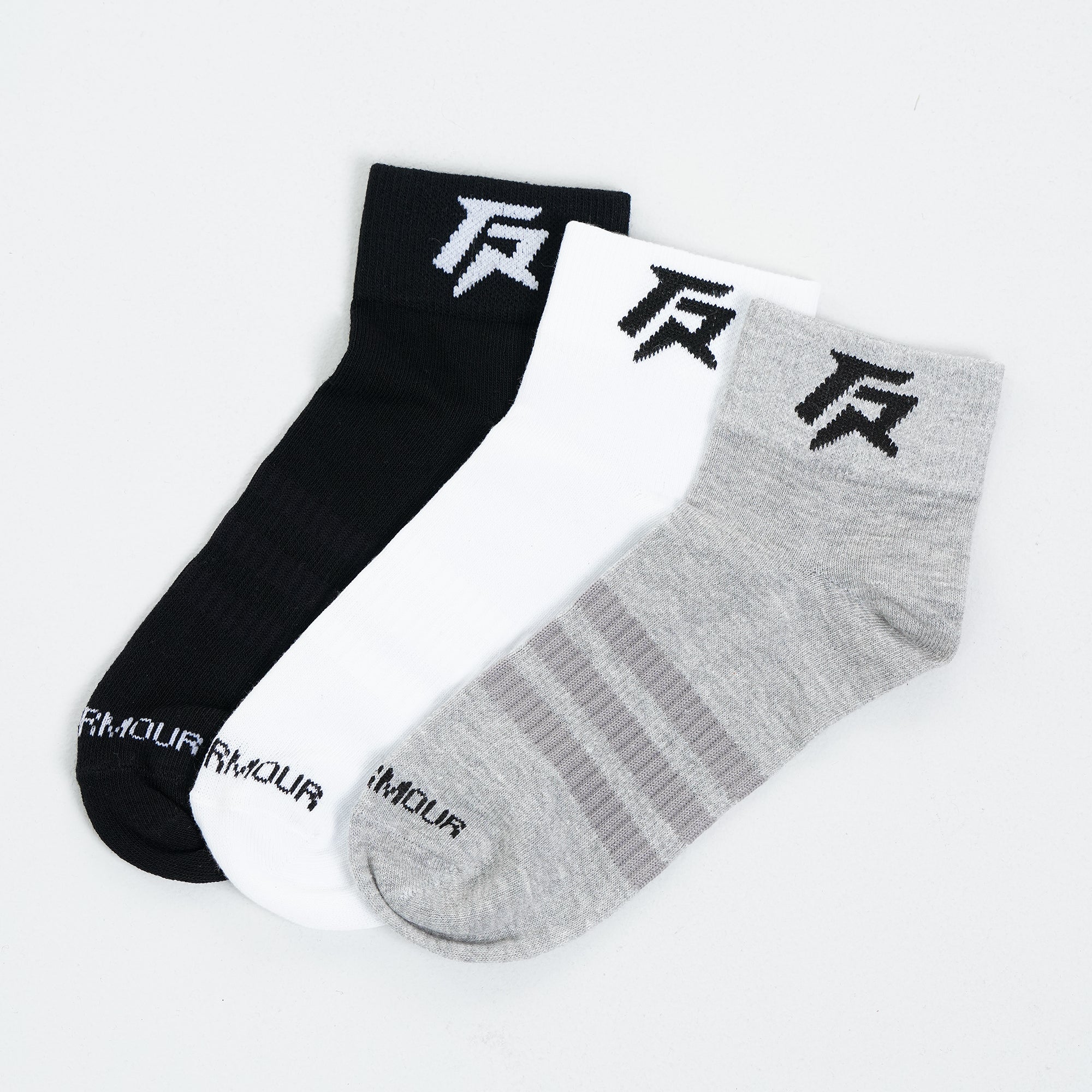 Armour Quarter Socks 3pcs (Black + Grey + White)