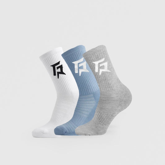 Crew Socks 3Pcs (Sky + Grey + White)