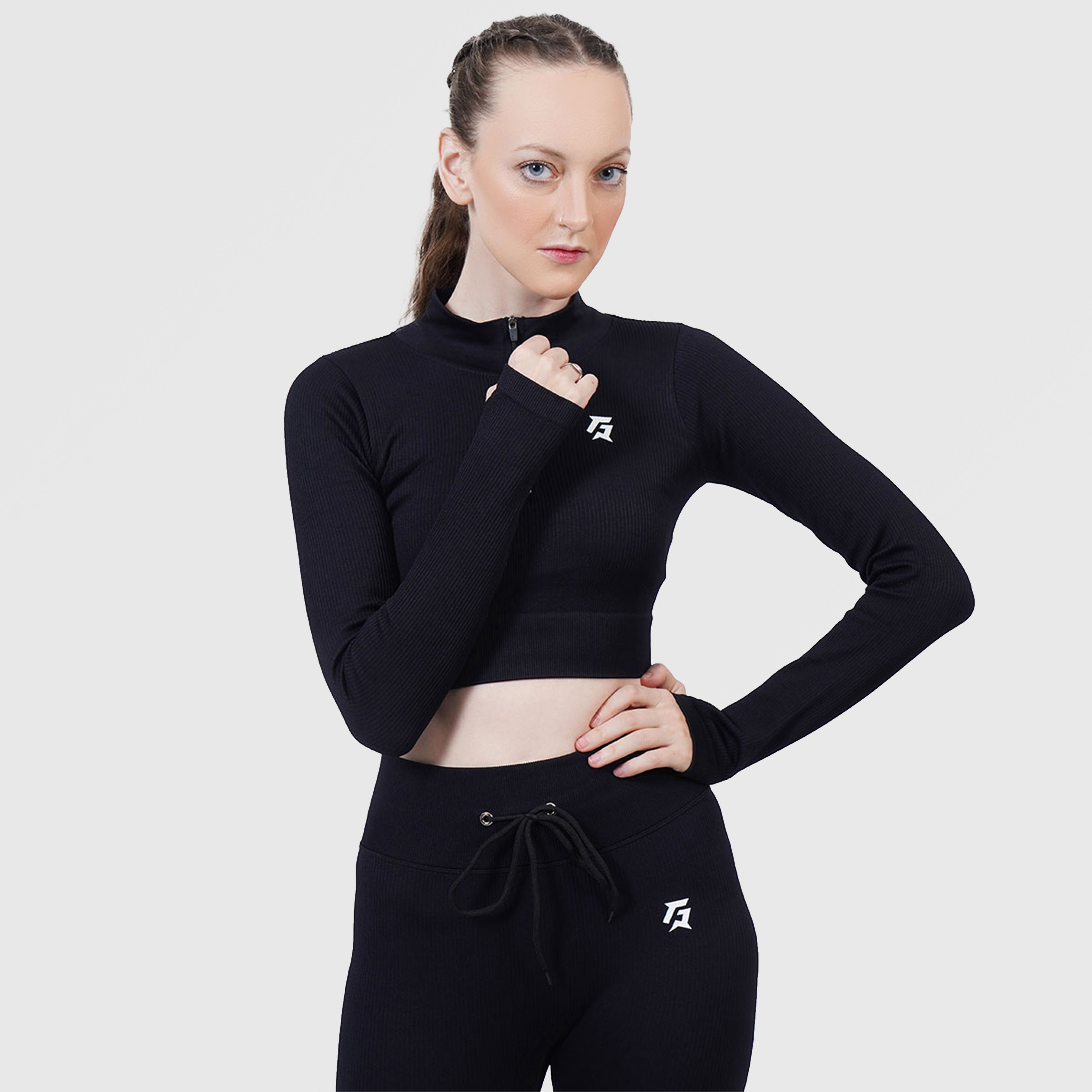 Fitness Ribbed Crop Top (Black)