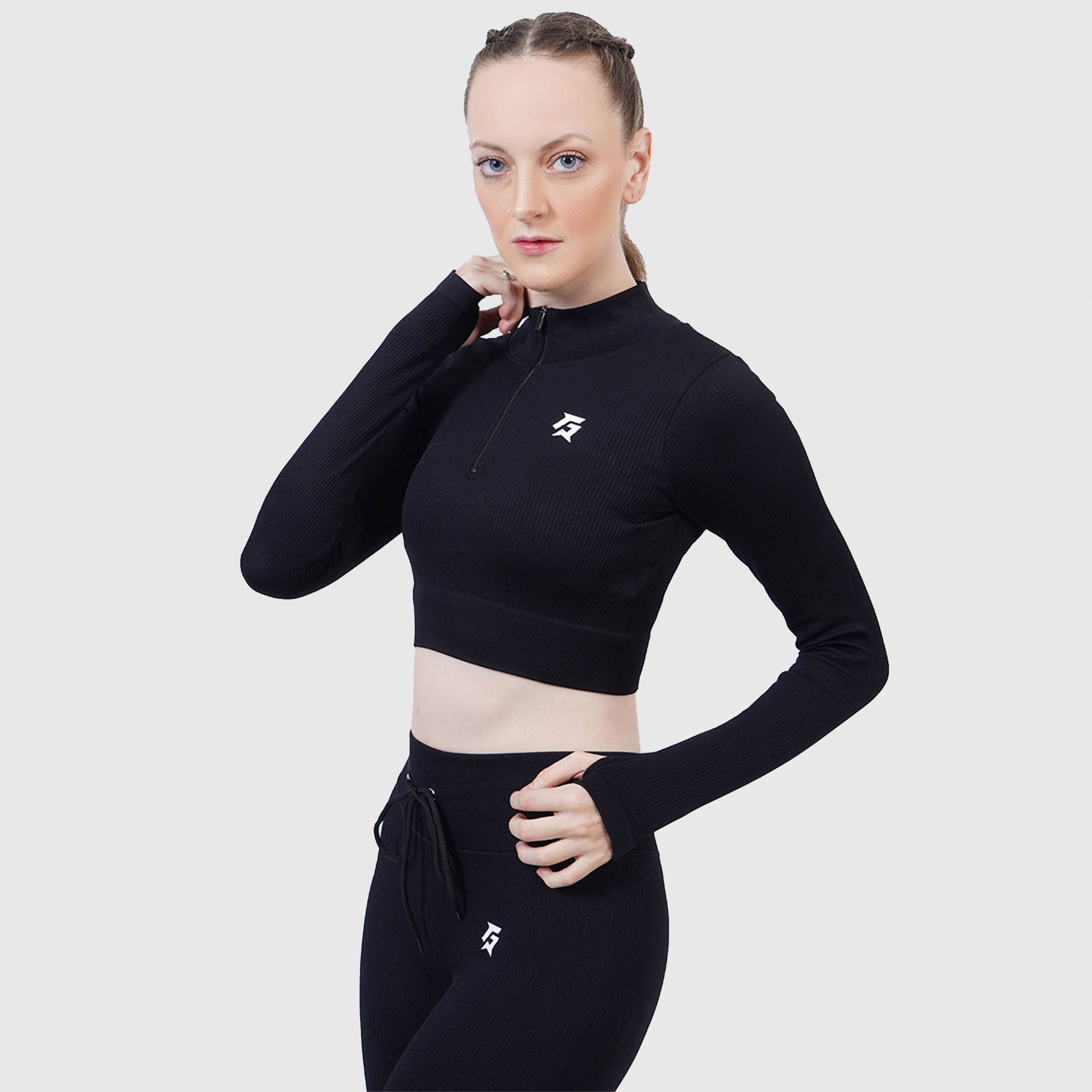 Fitness Ribbed Crop Top (Black)